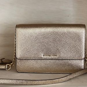 Micheal Kors Large Gusset Crossbody in Gold